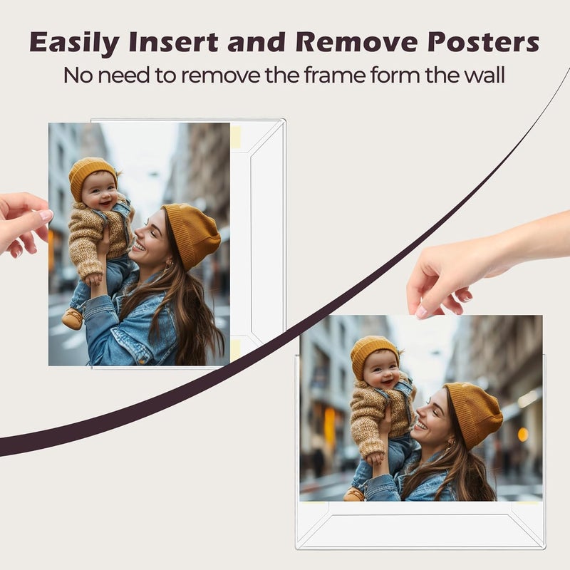 Wbtran إطار صور أكريليك 12 × 18 بوصة، إطار صور شفاف أفقي/عمودي للحائط بشريط لاصق، إطار صور معلق عائم بدون حفر بدون إطار، مثبت على الحائط للمنزل والمدرسة والمكتب - Image 3