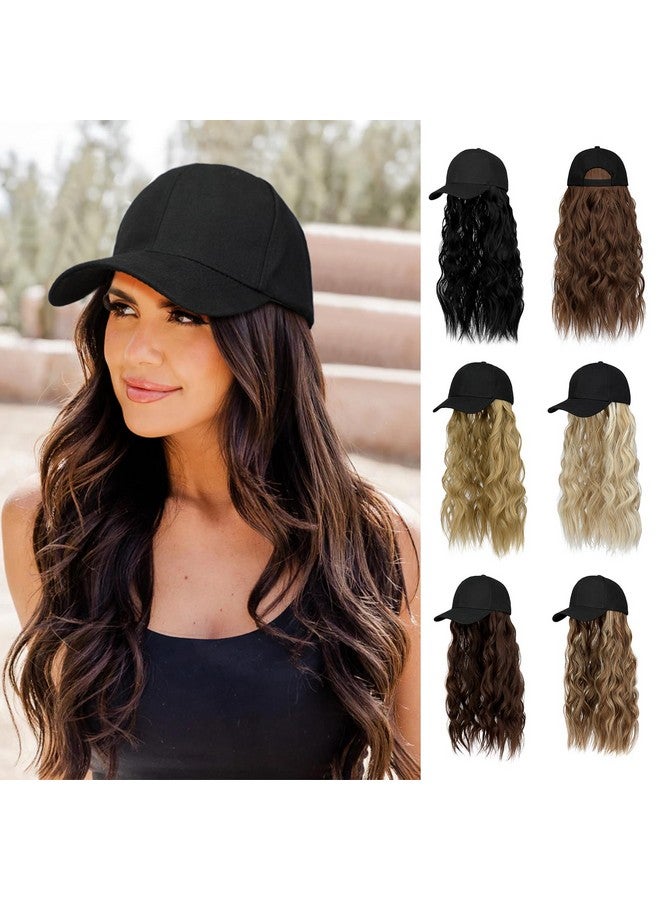 Lansigreen Hat Wig For Women Baseball Cap With Hair Extensions Adjustable Hat Attached 24" Long Wavy Hairpieces Synthetic Wig Medium Brown - Image 1