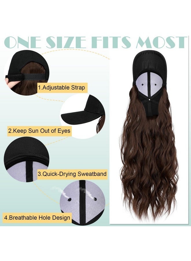 Lansigreen Hat Wig For Women Baseball Cap With Hair Extensions Adjustable Hat Attached 24" Long Wavy Hairpieces Synthetic Wig Medium Brown - Image 5
