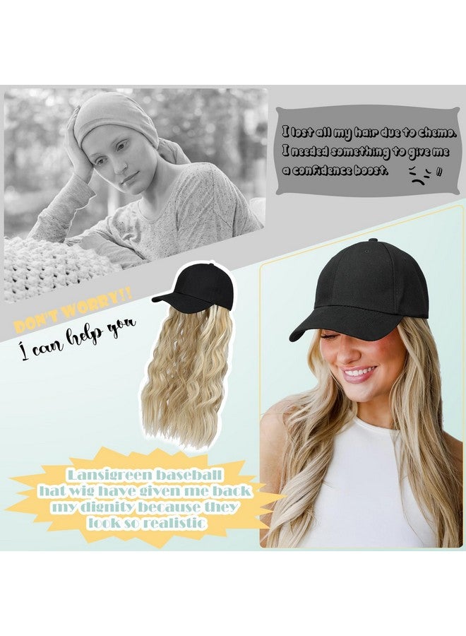 Lansigreen Hat Wig For Women Baseball Cap With Hair Extensions Adjustable Hat Attached 24" Long Wavy Hairpieces Synthetic Wig Medium Brown - Image 2