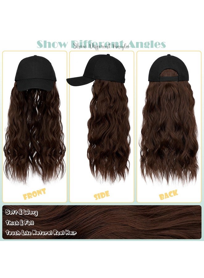 Lansigreen Hat Wig For Women Baseball Cap With Hair Extensions Adjustable Hat Attached 24" Long Wavy Hairpieces Synthetic Wig Medium Brown - Image 3