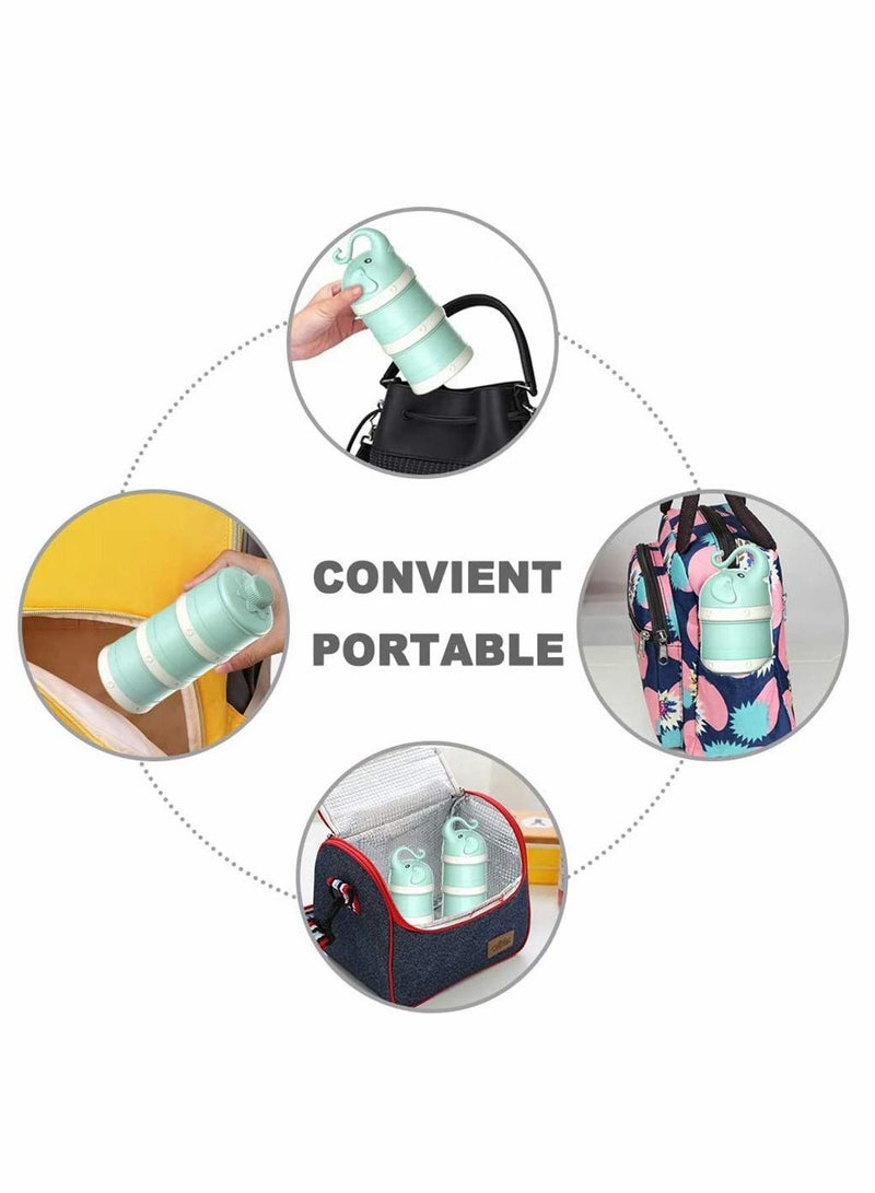 SOLARAE Formula Dispenser, Stackable Portable 3 Compartments Milk Powder Dispenser & Snack Container Handle & 3 Funnel Lids Non-Spill Twist-Lock Stackable Milk Powder - Image 4