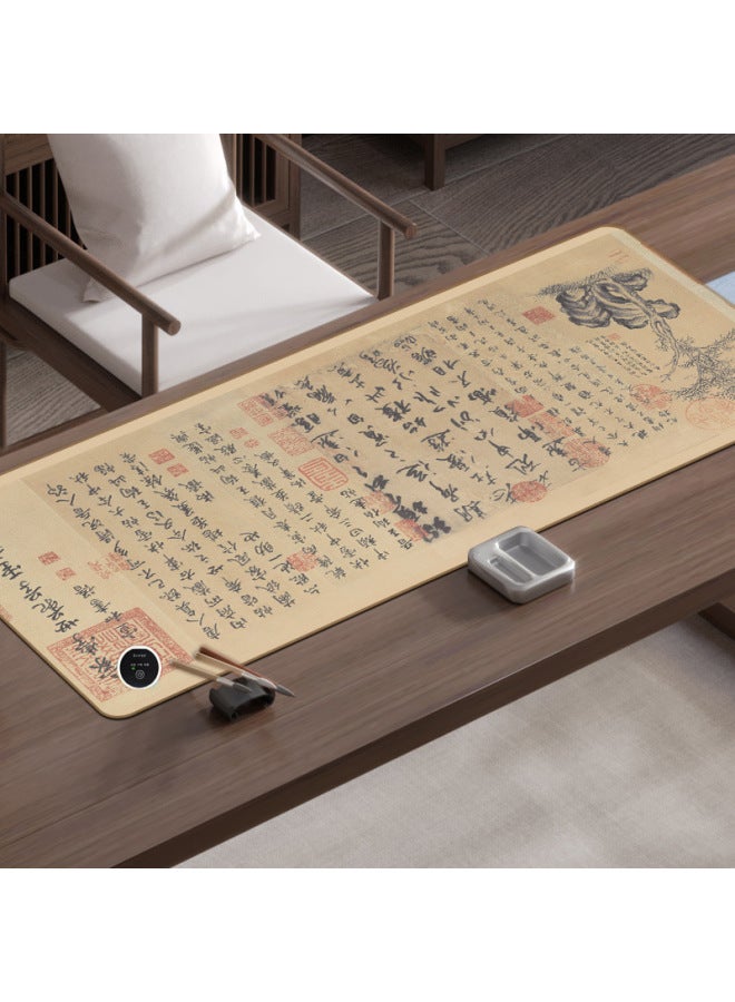 Antique Calligraphy Heating Mouse Pad Oversized Heating Warm Table Mat Waterproof Office Computer Leather Pad Wholesale-Color:330*800mm-Pattern:Style 02 - Image 1