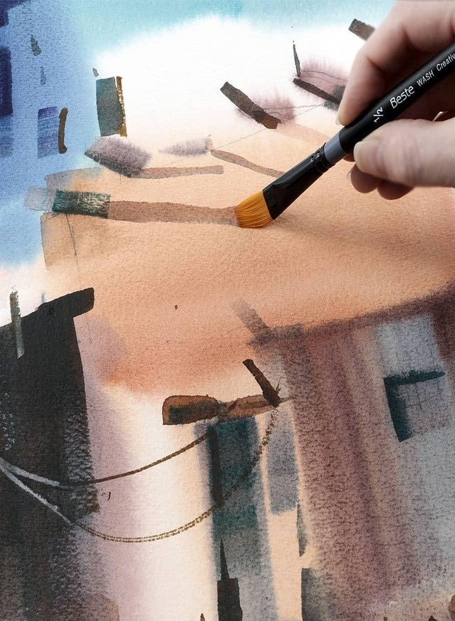 Creative Mark Beste Golden Taklon Brush Rake, Set of 3 Artist Paint Brush, Professional Watercolor Brushes, for Acrylic Painting, Short Handle, Sharp Edges, Hand-Tied & Shaped - Image 5