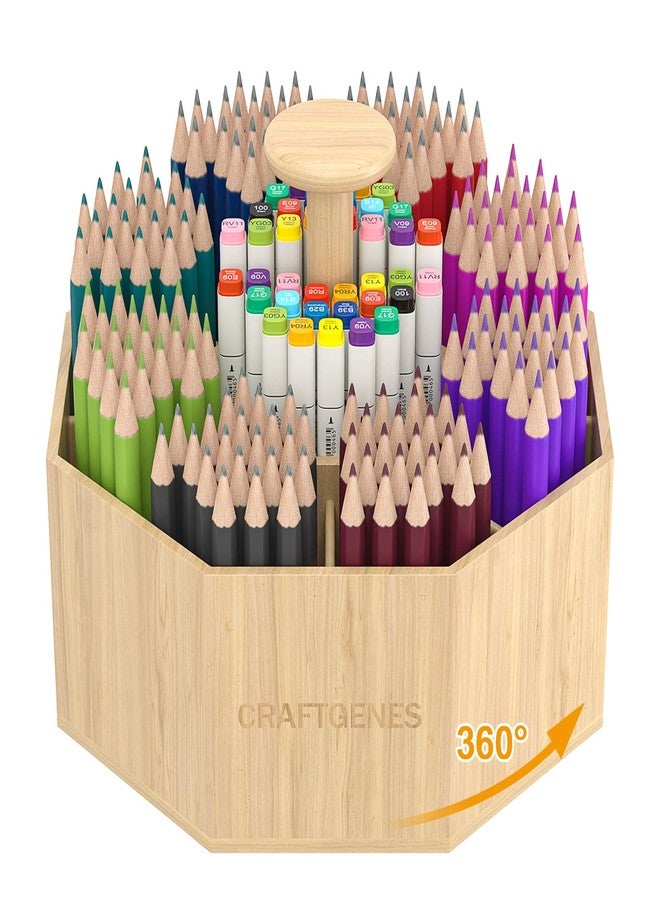 CraftGenes Bamboo Rotating Pen Organizer for Desk, 360° Spinning Desk Organizer with 10 Compartments, Wooden Pencil Holder, Desk Caddy for Office Supplies, Marker Organizer for Office Home School - Image 1
