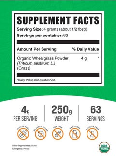 BULKSUPPLEMENTS.COM .com Organic Wheatgrass Powder - Superfood Supplement, Green Powder, Wheatgrass Powder Organic - Vegan & Gluten Free, 4g per Serving, 250g (8.8 oz) (Pack of 1)  - Image 2