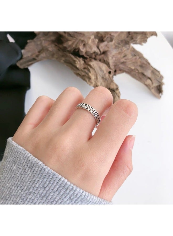 Lucky Fortune Retro Open Sterling Silver Women's Ring Coin Copper Coin Distressed Simple Personalized elry European And American Fashion Style
