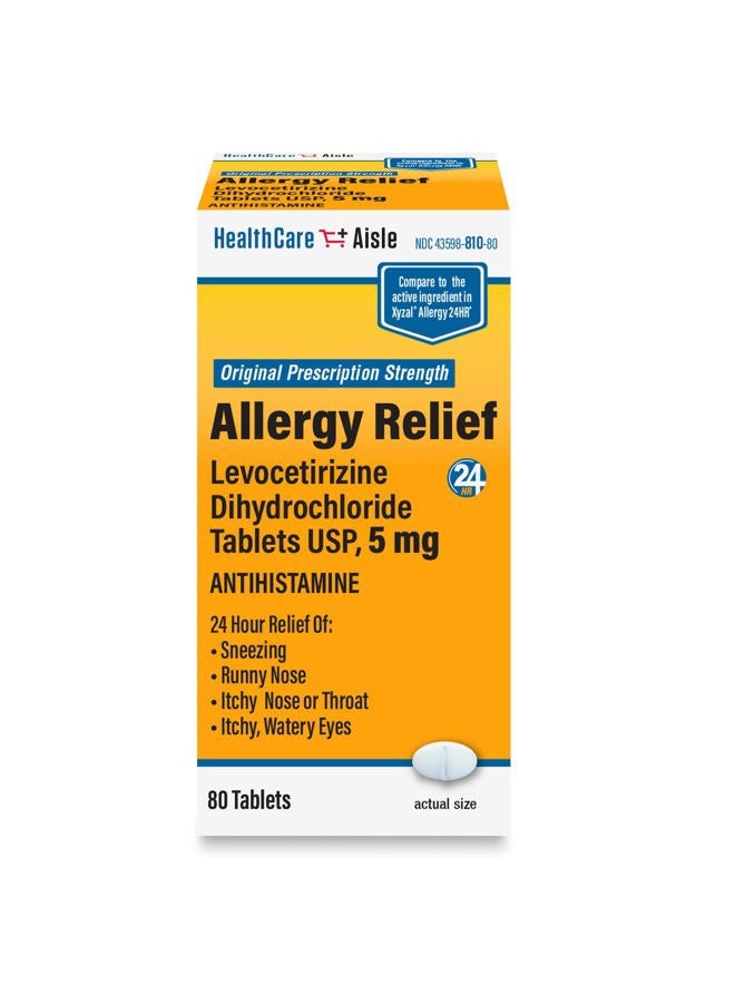HealthCareAisle Allergy Relief - Levocetirizine Dihydrochloride Tablets USP, 5 mg - 80 Tablets - Original Prescription Strength Allergy Medication, 24-Hour Relief, 80 Count (Pack of 1) - Image 1