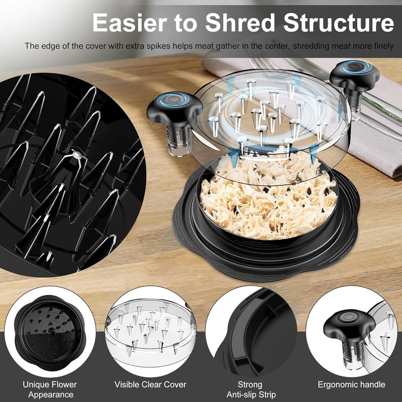 HZYH Chicken Shredder: Large Meat Shredding Tool with Clear Cover, Non-Skid Base, and Ergonomic  Handle - Image 3