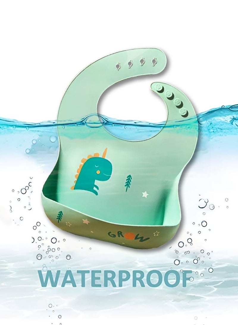 Pumpkins Silicone Bib for Babies and Kids - BPA-Free Adjustable Soft Bibs in Cute Dino Theme - Image 5