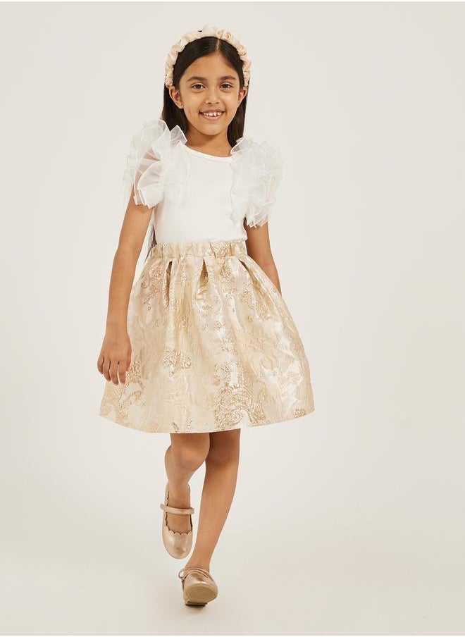 Styli Frill Mesh Sleeve Top and Jacquard Skirt Set  - Image 1
