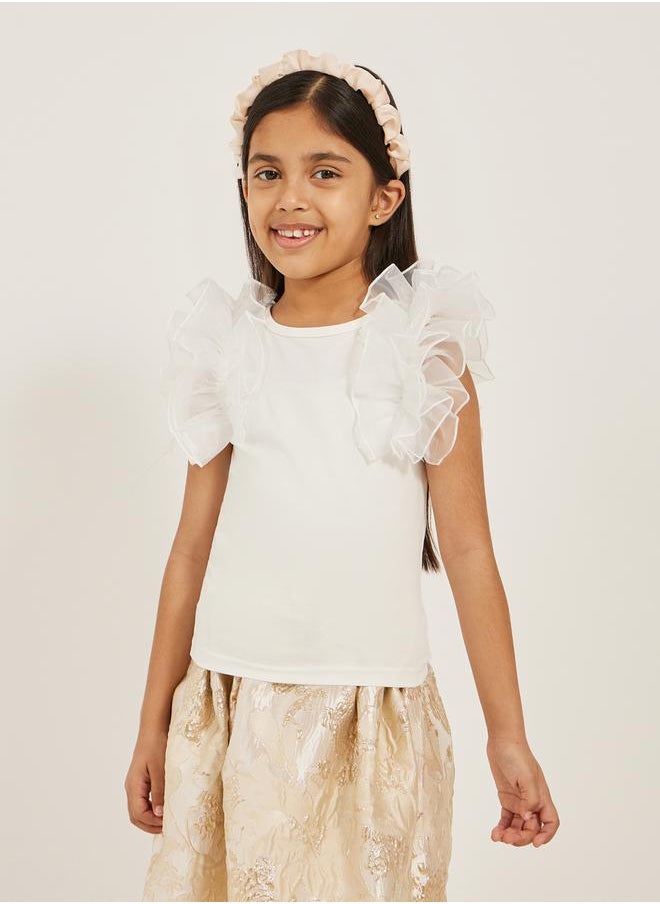 Styli Frill Mesh Sleeve Top and Jacquard Skirt Set  - Image 2
