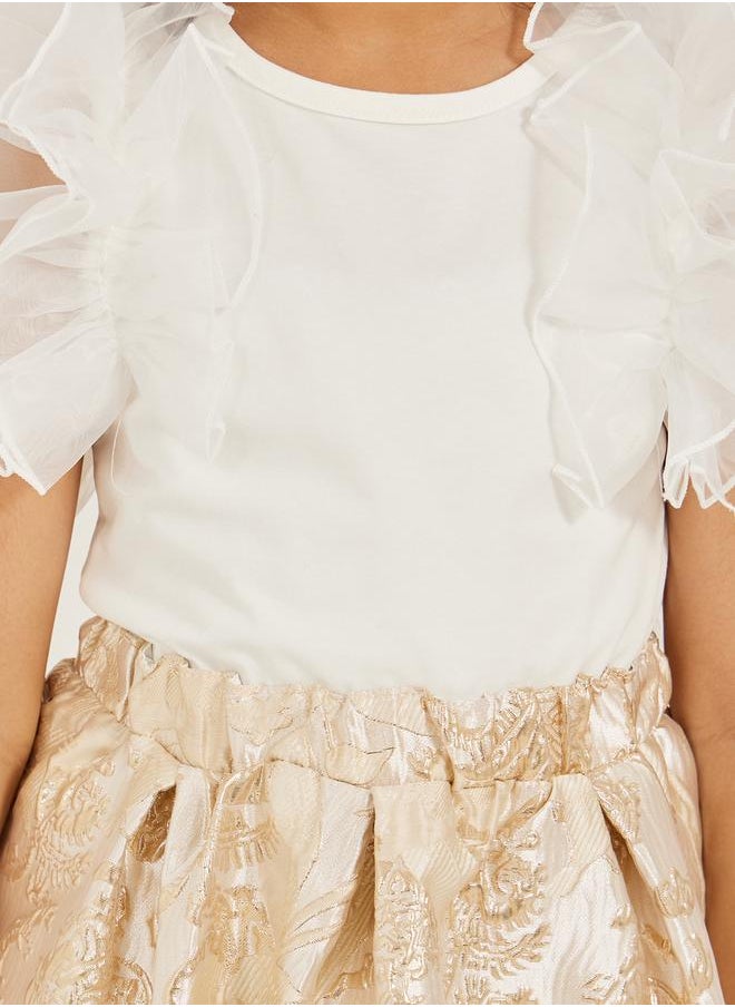 Styli Frill Mesh Sleeve Top and Jacquard Skirt Set  - Image 3