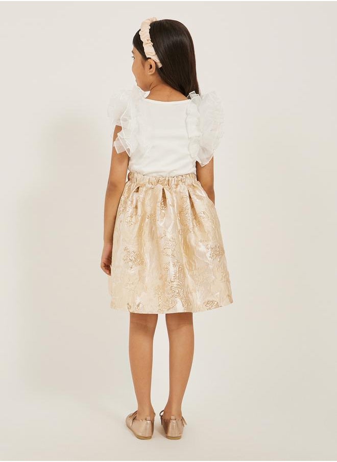 Styli Frill Mesh Sleeve Top and Jacquard Skirt Set  - Image 4