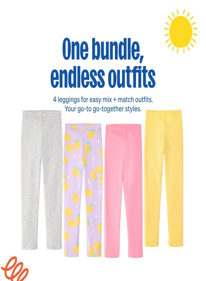 Garanimals Baby & Toddler Girl Lemons Leggings - Machine-Washable Kid's Clothes - Size 3T - Light Grey, Purple, Yellow, Pink - 4 Pack - Image 4