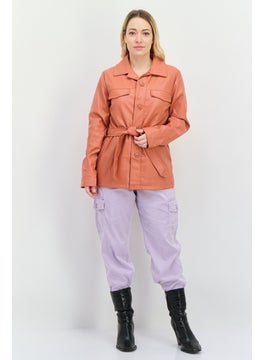 Threadbare Women Faux Leather Belted Jacket Shirt, Rust  - Image 4