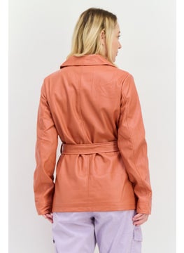 Threadbare Women Faux Leather Belted Jacket Shirt, Rust  - Image 3