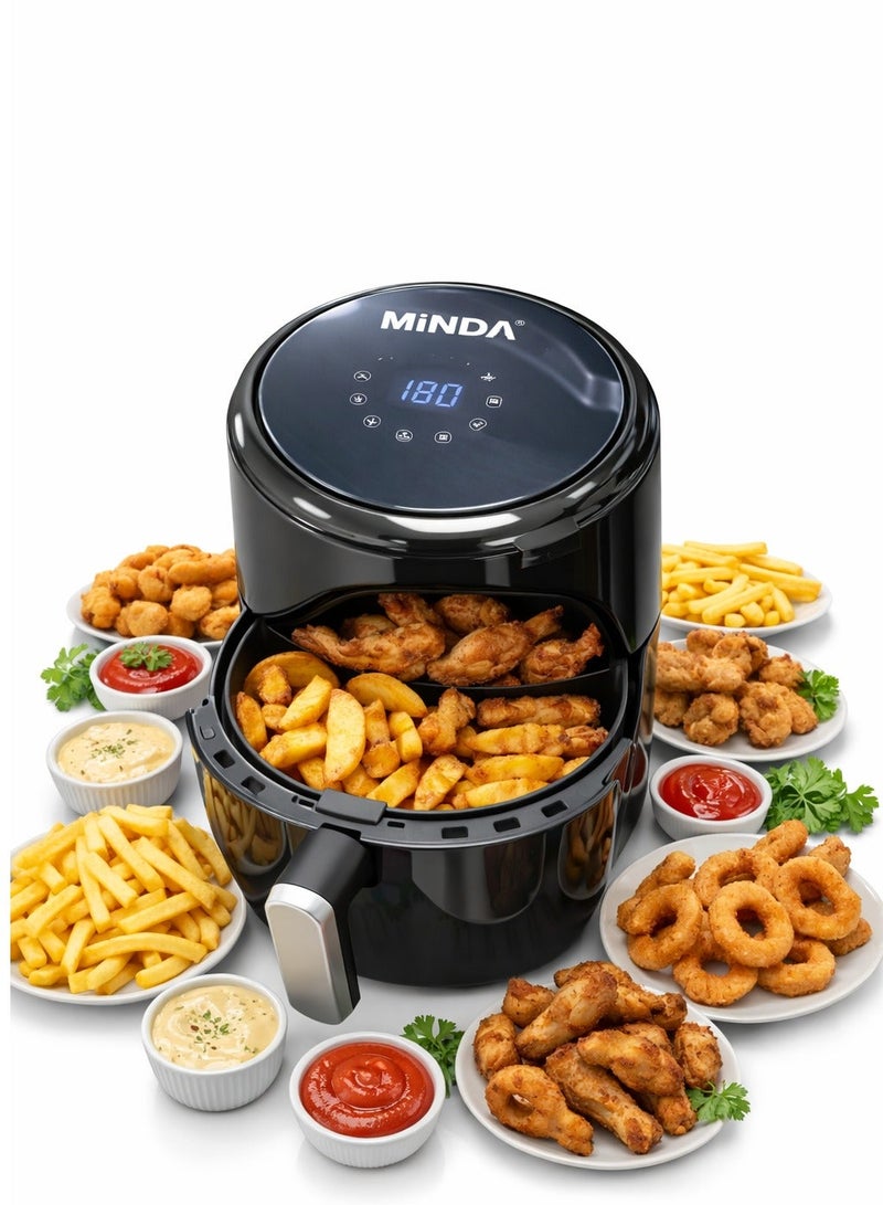 Minda 8L Air Fryer 1500W Oil-Free Fryer – Large Capacity Healthy Cooking Appliance with Cool Touch Handle, Non-Stick Frying Pot & Tray, Easy-to-Read Adjustable Control Display for Home Kitchen - Image 1