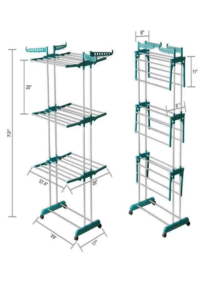 SUNDRY 3 Layer Clothes Stand for Drying/Cloth Drying Stand/Cloth Stand for Drying Clothes Foldable/Cloth Drying Stand for Balcony (Peacock Green) - Image 4