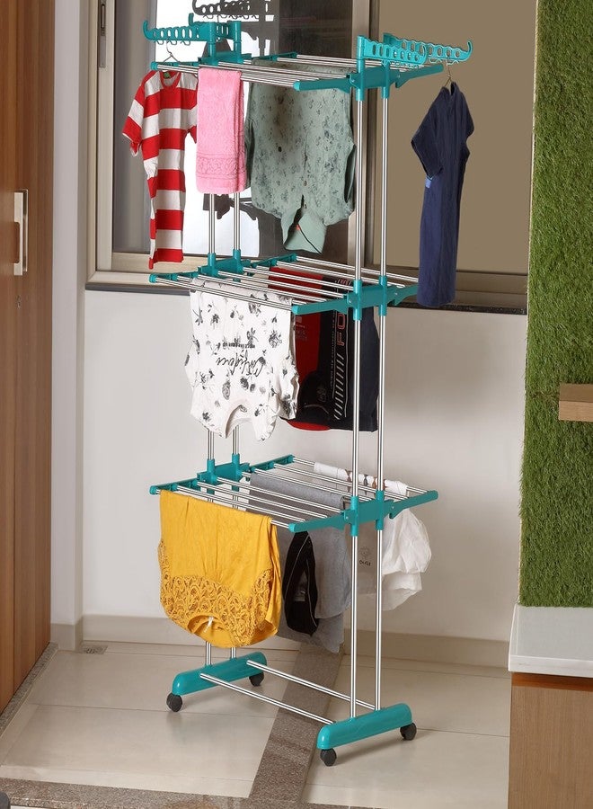 SUNDRY 3 Layer Clothes Stand for Drying/Cloth Drying Stand/Cloth Stand for Drying Clothes Foldable/Cloth Drying Stand for Balcony (Peacock Green) - Image 3