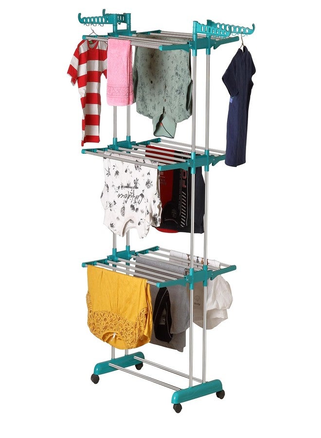 SUNDRY 3 Layer Clothes Stand for Drying/Cloth Drying Stand/Cloth Stand for Drying Clothes Foldable/Cloth Drying Stand for Balcony (Peacock Green) - Image 2