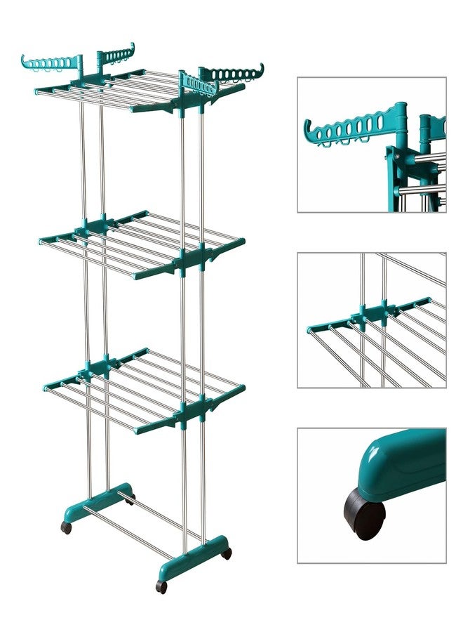 SUNDRY 3 Layer Clothes Stand for Drying/Cloth Drying Stand/Cloth Stand for Drying Clothes Foldable/Cloth Drying Stand for Balcony (Peacock Green) - Image 5