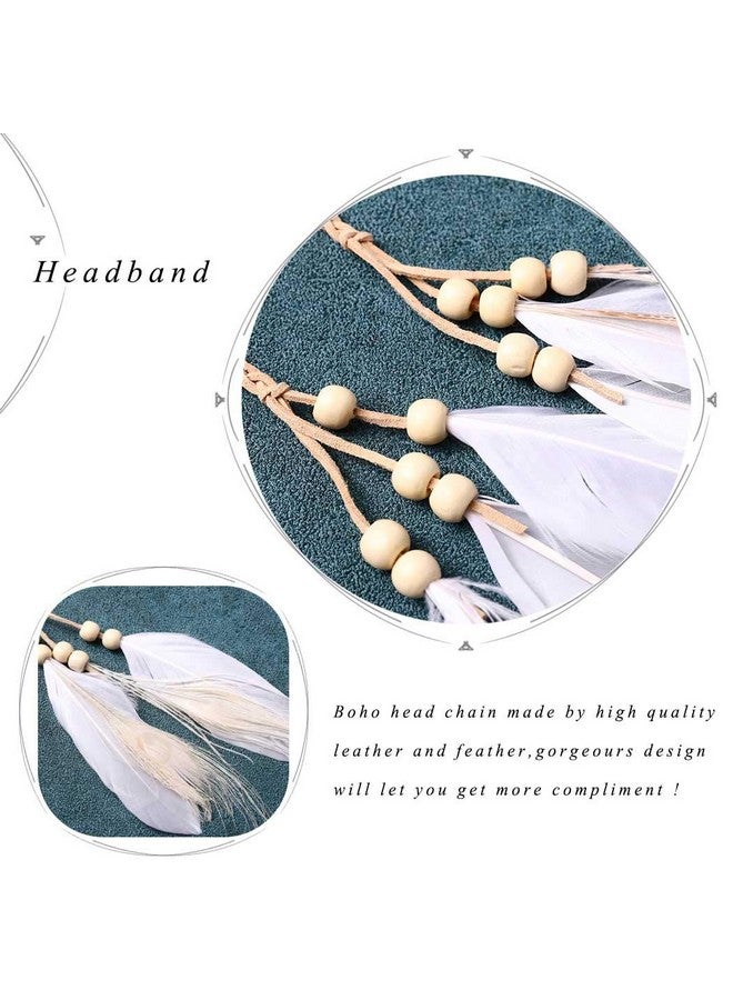 Nicute Boho Feather Headbands Peacoak Headpieces Festival Costumes Hair Accessories For Women And Girls (Beige)  - Image 5