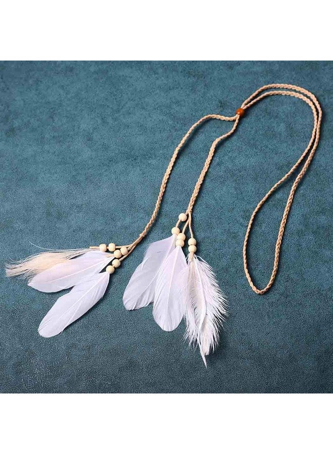 Nicute Boho Feather Headbands Peacoak Headpieces Festival Costumes Hair Accessories For Women And Girls (Beige)  - Image 3