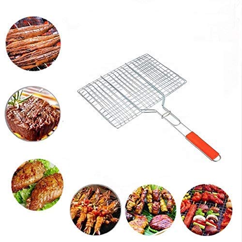 Delavala Delavala Stainless Steel BBQ Square Charcoal Grill Barbeque with Plastic Handle for for Vegetables Camping Outdoor Fish Grill Net Meat Grilling Cooking Tool Home Outdoor Kitchen Tool Silver  - Image 2