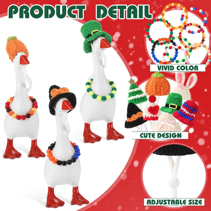 Geyoga 16 Pcs 7inch Mini Desk Goose Outfits Christmas Holiday Mini Knitting Hat with Necklace Knitting Desk Goose Headwear Necklace Accessory for Magnetic Goosey Statue Key Holder Decor - Image 3