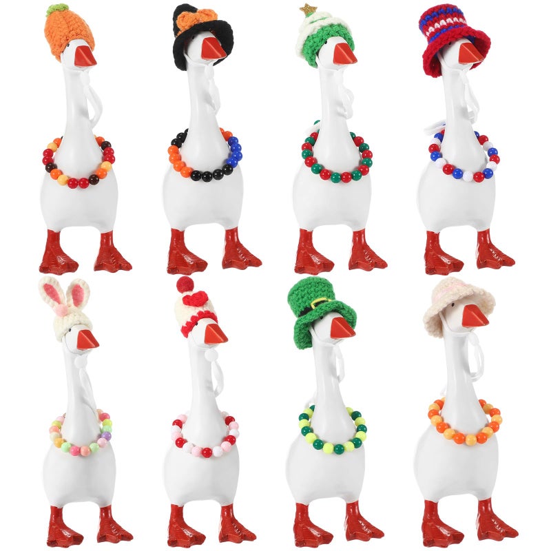 Geyoga 16 Pcs 7inch Mini Desk Goose Outfits Christmas Holiday Mini Knitting Hat with Necklace Knitting Desk Goose Headwear Necklace Accessory for Magnetic Goosey Statue Key Holder Decor - Image 1