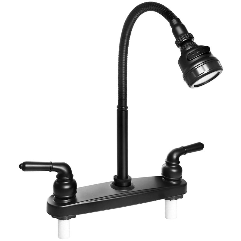 ExcelFu RV Kitchen FaucetCamper RV Kitchen Sink Faucet Replacement with 2 Handles Flexible Spout 360 Swivel Rotatable TriFunction Sprayer for MotorhomesTravel Trailers8 inch 2 HoleNonMetallicBlack - Image 2