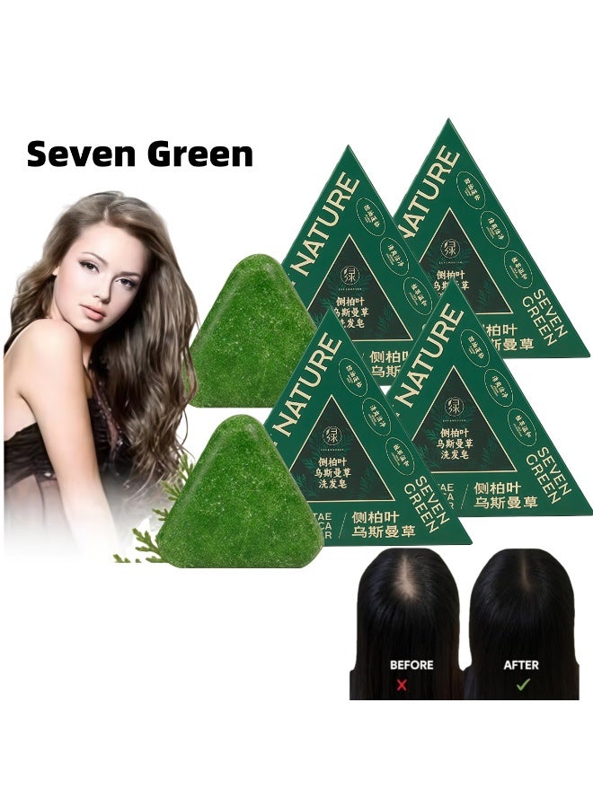 Seven Green Nature Triangle Shampoo Bar, Nature Seven Green Soap, Usman Grass Bar, Calming & Strengthens Hair for Women and Mens(4pcs) - Image 1
