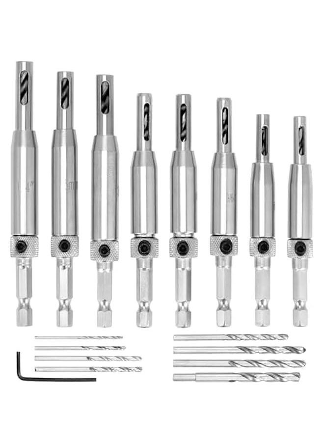 Arabest Self Centering Drill Bit Set, 17 Pcs 1/4 Hex Shank Hinge Hole Drilling Tool for Woodworking Window Door Cabinet Hinge  - Image 1
