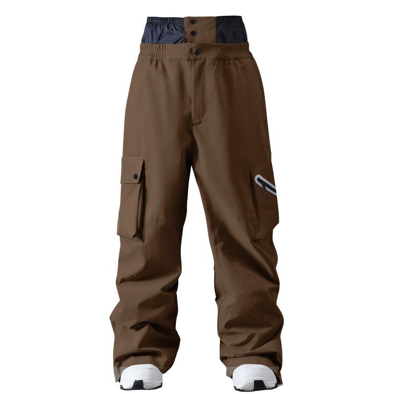 GS SNOWING Mens Women Ski Pants Super Baggy Snow Snowboard Insulated Waterproof Windproof Loose Cargo Pant for Outdoor Sports Brown XL - Image 1