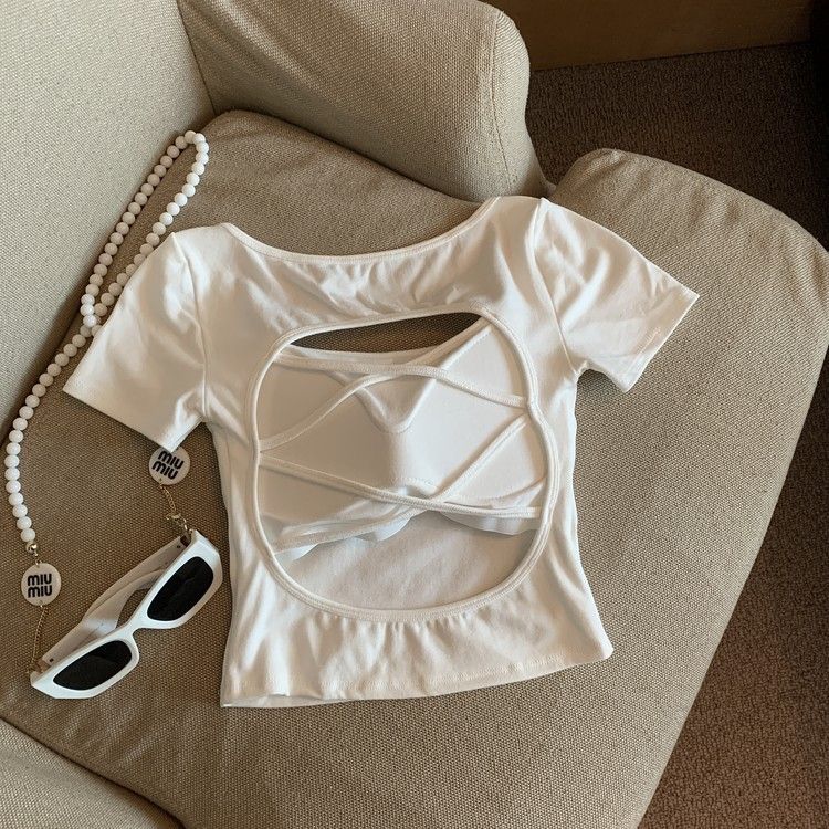 Women's Cutout Cross Back Cropped T-Shirt - Image 4