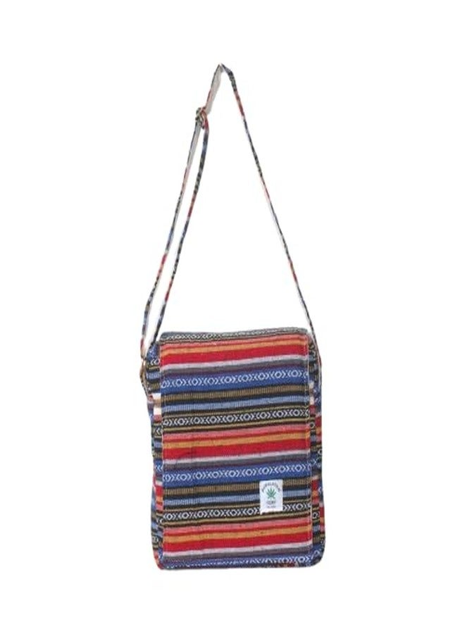 FIBREGOLD Striped Crossbody Bag, Multicolor Ethnic Pattern, Canvas Material, Adjustable Strap, Bohemian Style (Orange Blue) - Image 1