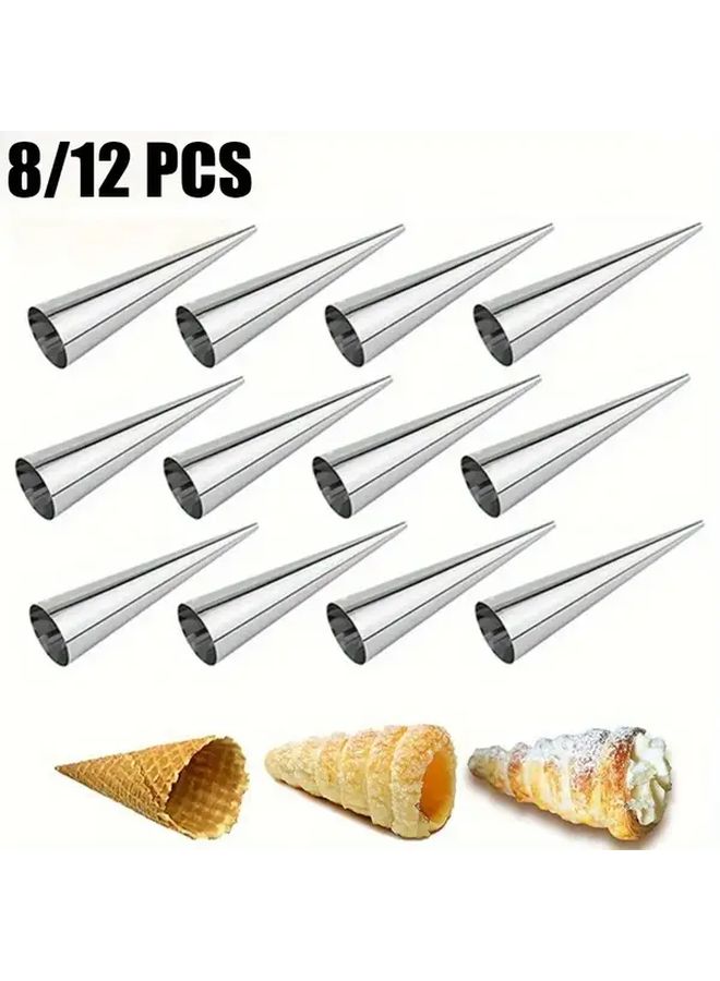 12 Pcs Stainless Steel Cream Horn Molds Spiral Croissant Tubes Ice Cream Cone Molds For Baking Pastries Cookies Bread Croissants And Cream Cones Durable Pastry Tools - Image 1