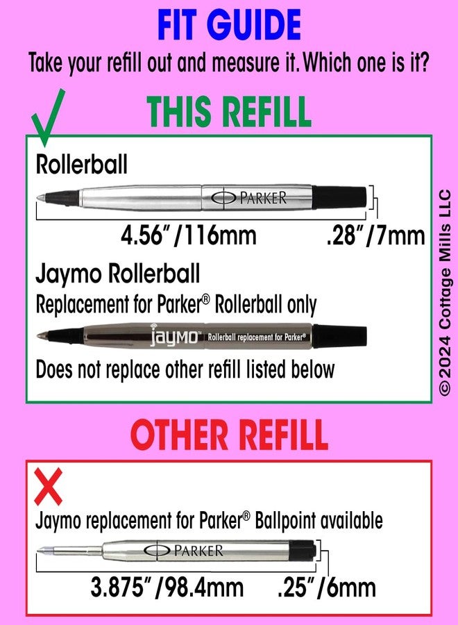 Jaymo Replacement for Parker Quink 1950324 - Measures 4.56 in / 116 mm Long - Rollerball Pen Refill - 24 Blue - Image 4