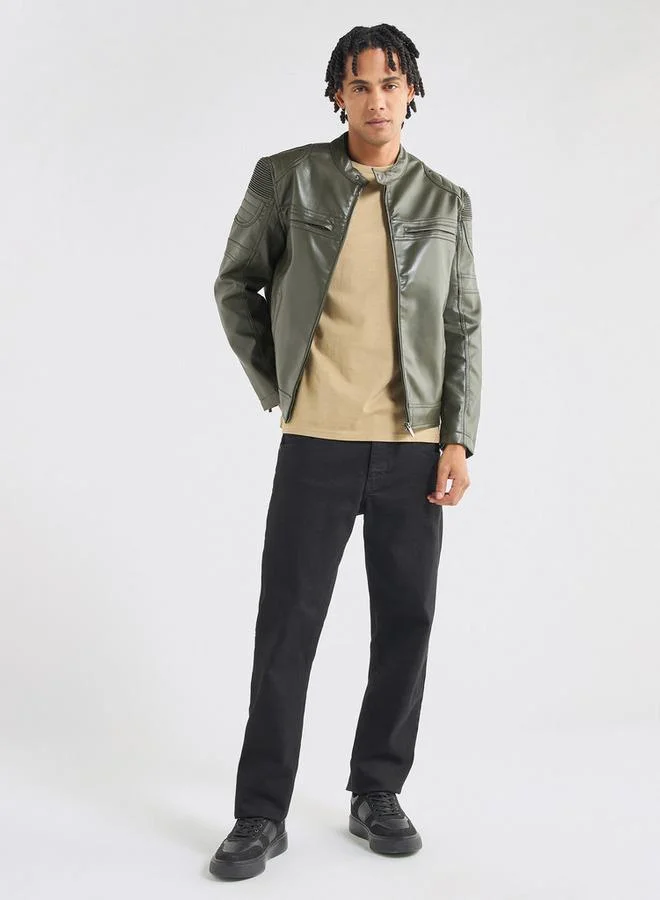 Splash FAV Solid Biker Jacket with Long Sleeves and Pockets