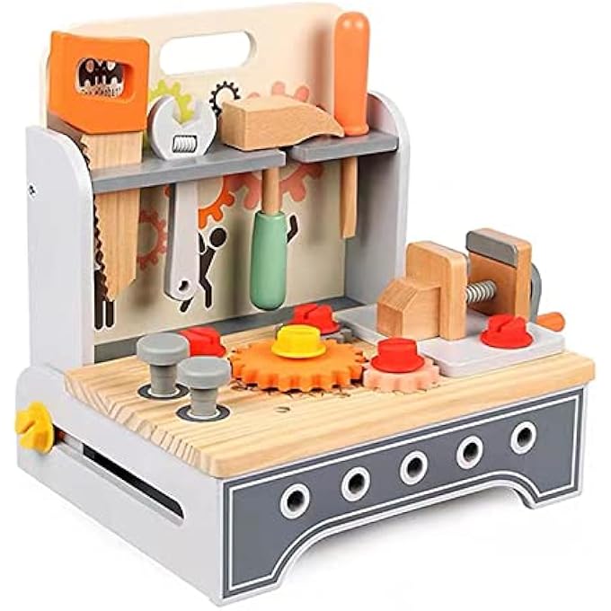 WOODEN WORKBENCH REPAIR DESK TOOL BOX TOY SET KIDS PUZZLE SCREW MULTI-FUNCTION DISASSEMBLY ASSEMBLY COMBINATION PRETEND PLAY - Image 1