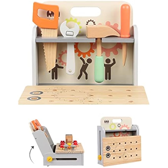 WOODEN WORKBENCH REPAIR DESK TOOL BOX TOY SET KIDS PUZZLE SCREW MULTI-FUNCTION DISASSEMBLY ASSEMBLY COMBINATION PRETEND PLAY - Image 4