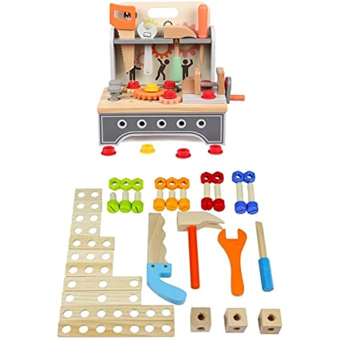 WOODEN WORKBENCH REPAIR DESK TOOL BOX TOY SET KIDS PUZZLE SCREW MULTI-FUNCTION DISASSEMBLY ASSEMBLY COMBINATION PRETEND PLAY - Image 5