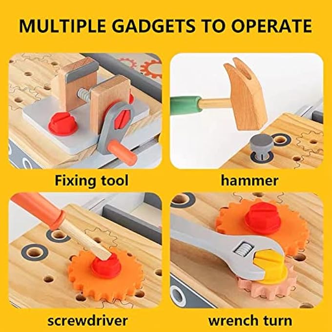 WOODEN WORKBENCH REPAIR DESK TOOL BOX TOY SET KIDS PUZZLE SCREW MULTI-FUNCTION DISASSEMBLY ASSEMBLY COMBINATION PRETEND PLAY - Image 2