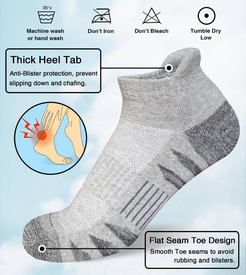 Heyoboy Men's Athletic Cushioned Cotton Socks, Anti-blister Wicking Breathable Running Ankle Socks 5 Pairs - Image 4