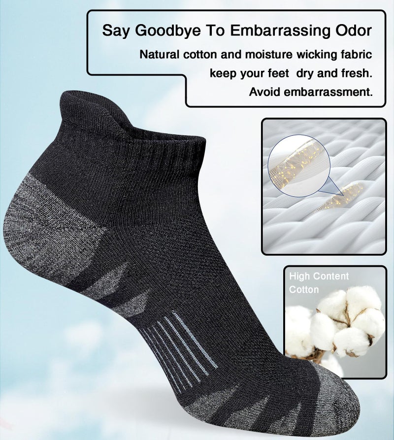 Heyoboy Men's Athletic Cushioned Cotton Socks, Anti-blister Wicking Breathable Running Ankle Socks 5 Pairs - Image 2