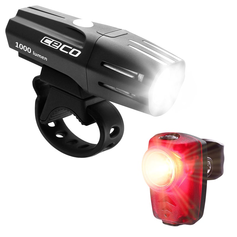 CECO-USA: 1,000 Lumen Headlight & 100 Lumen Tail Light Combo Pack for Cyclists who Want to See far & to be seen from afar. Brightest USB Rechargeable Bike Light Set Available for All Cyclists - Image 1