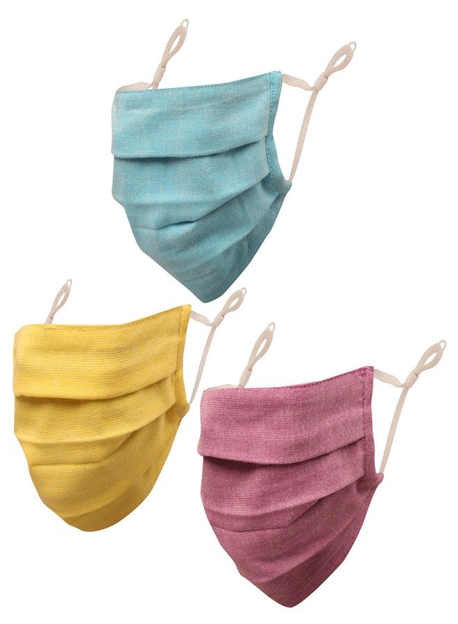 Touchstone Denim look Adjustable filter pocket nose bridge 2 layer anti-pollution smog smoke cold & cough protective cotton face mask reusable washable for men, women (Pack of 3). Yellow Purple Blue - Image 1