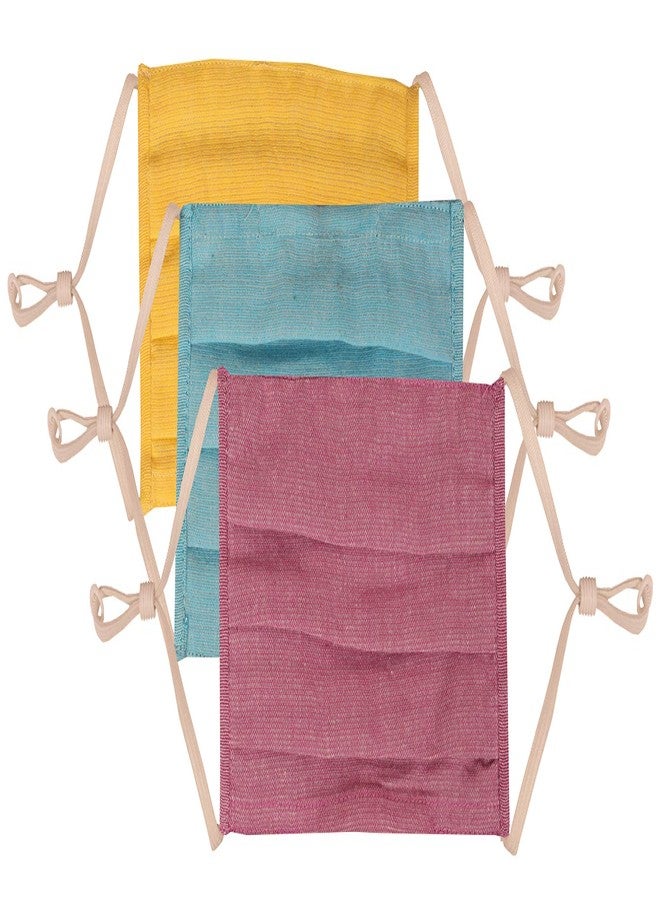 Touchstone Denim look Adjustable filter pocket nose bridge 2 layer anti-pollution smog smoke cold & cough protective cotton face mask reusable washable for men, women (Pack of 3). Yellow Purple Blue - Image 2