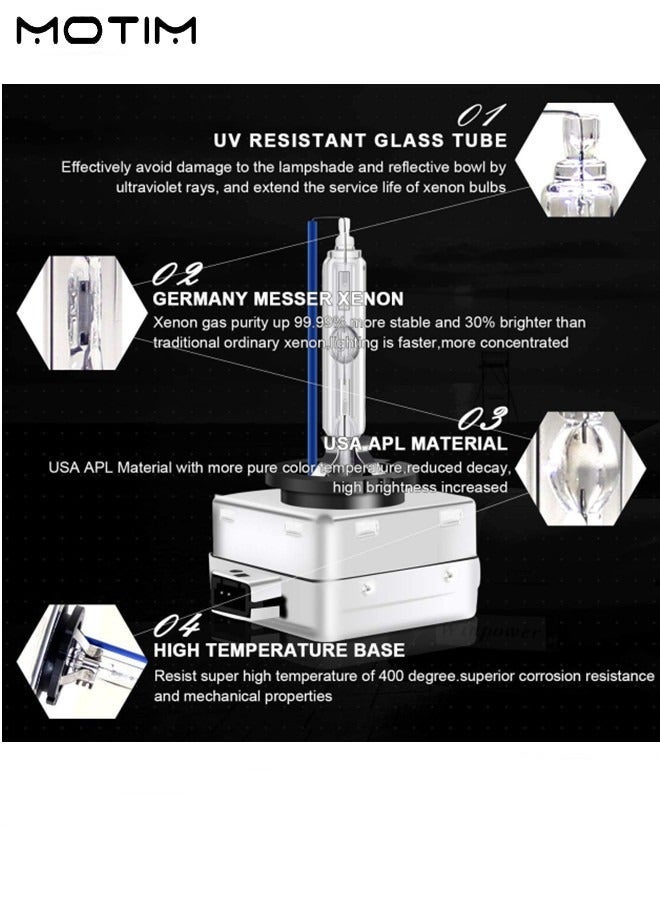 موتيم مجموعة تحويل مصابيح أمامية زينون D1S HID مكونة من قطعتين مع جهاز عرض 8000K 3200Lm، مصابيح LED عالية الطاقة ذات شعاع عالي/منخفض، مقاومة للماء IP67، ضوء أبيض أزرق - Image 5